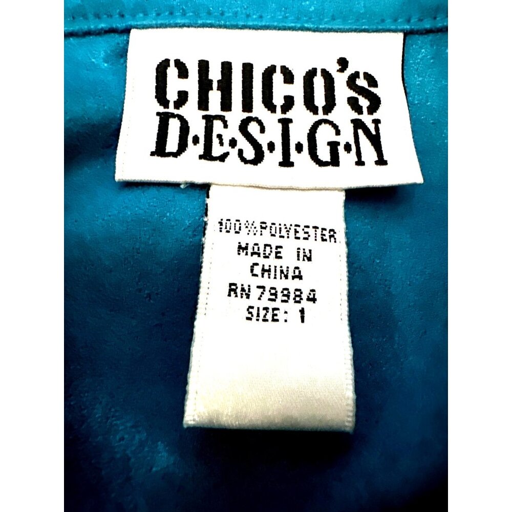 Chicos Design Vintage Turquoise Blue Button Up Tunic Shirt Long Sleeve Faux Sued - Picture 5 of 7